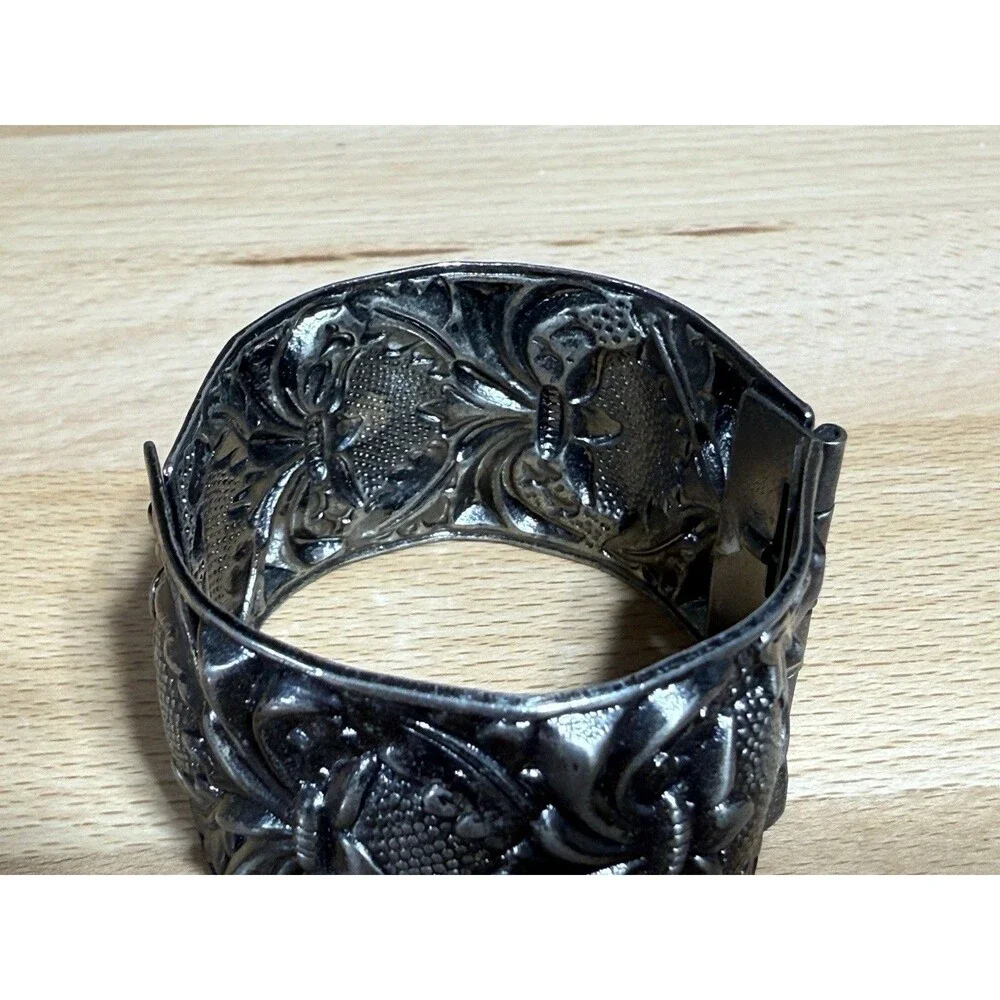 Unique Vintage Silvertone Art Nouveau Bracelet Repousse  Renaissance Rustic